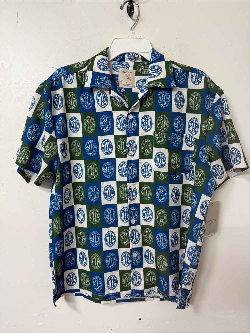 Massive Blue & Green Check Print Short Sleeve Shirt